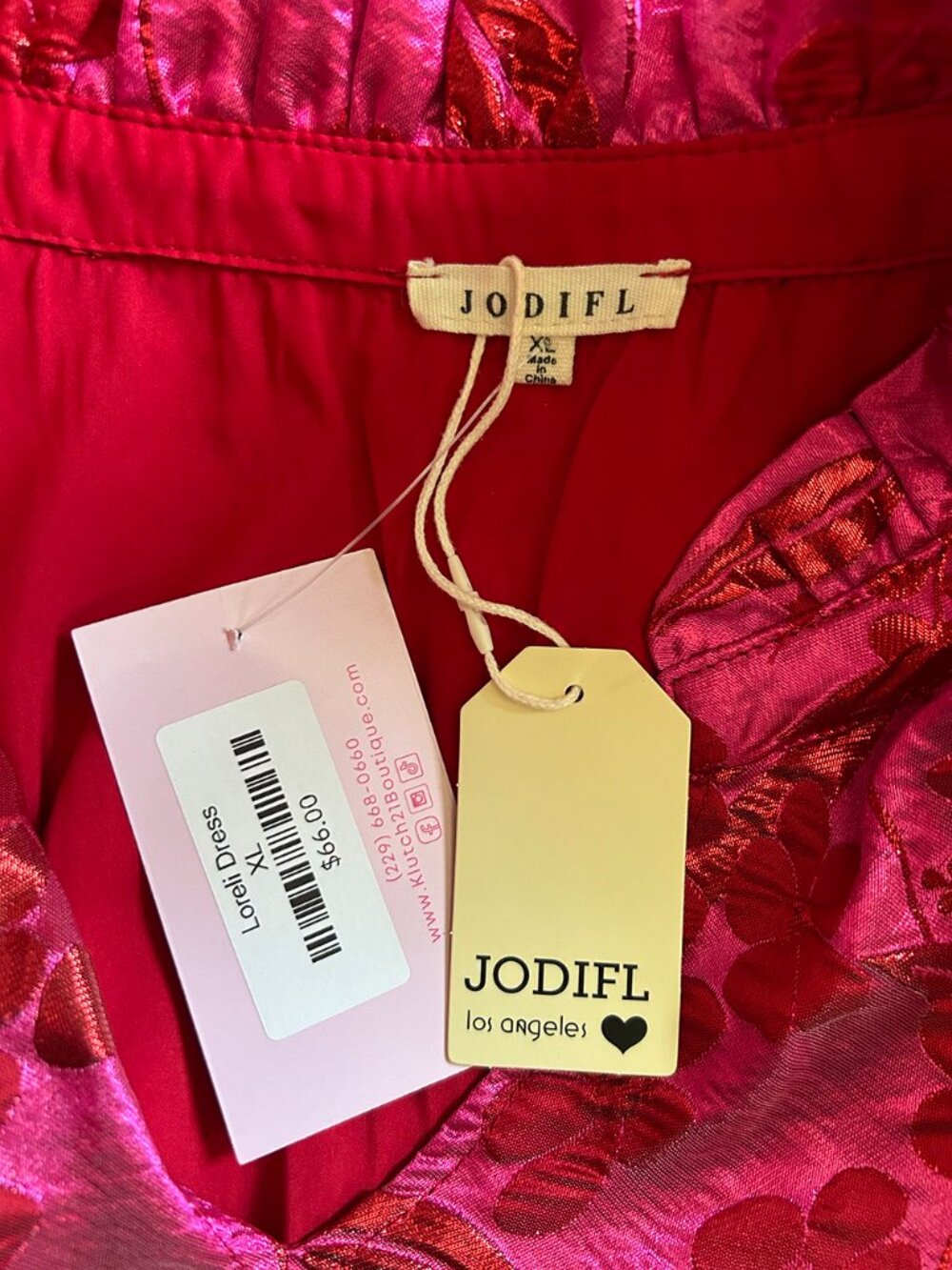 JODIFL Hot Pink & Red Brocade Puff-Sleeve Floral Dress - NWT XL - Picture 10 of 10